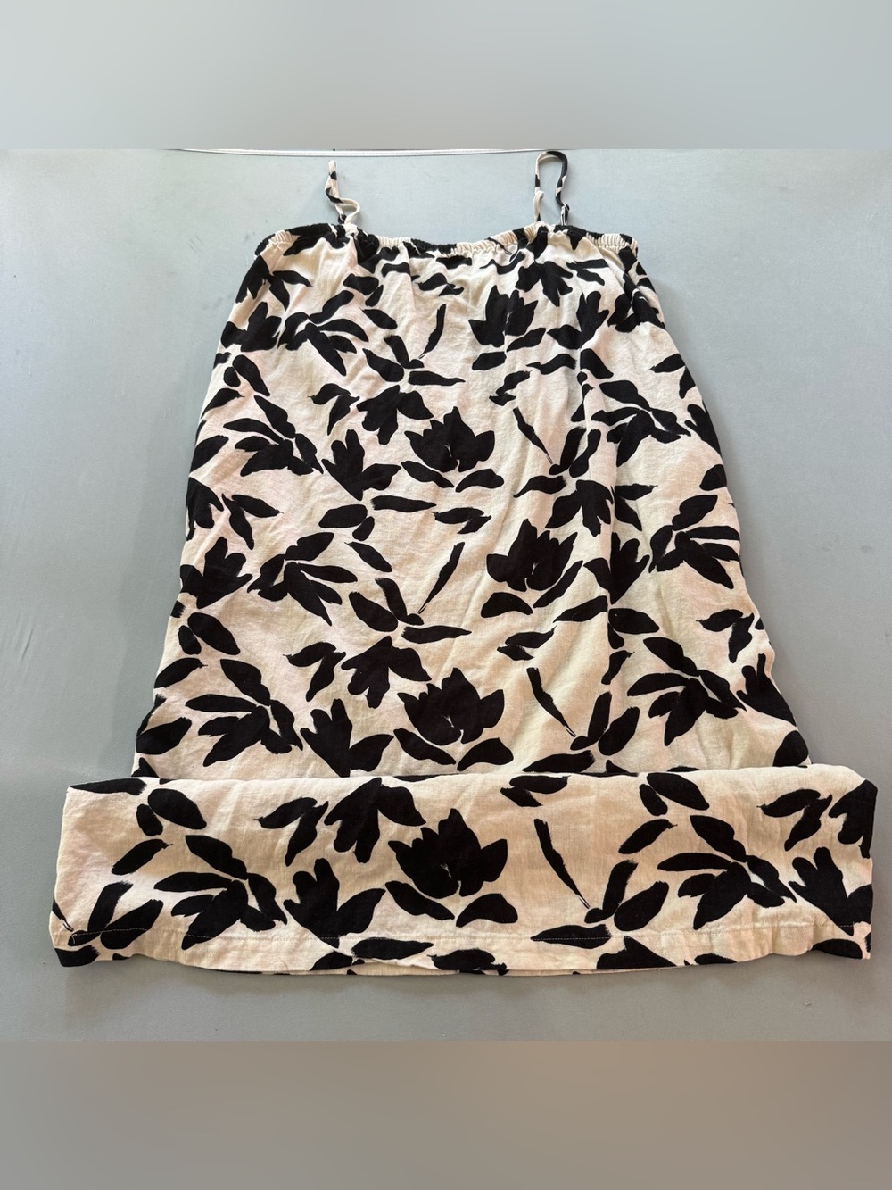 A New Day L Black & Cream Linen Blend midi Floral Dress Sleeveless Shift Dress